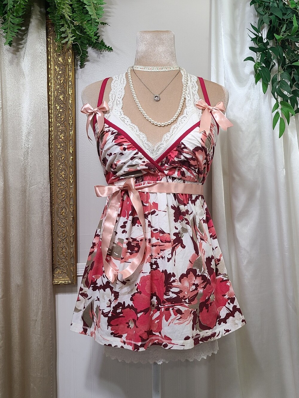 ♡ Y2K ♡ Strappy Floral Cottagecore Babydoll Tie Back Flowy Summer Tank Top